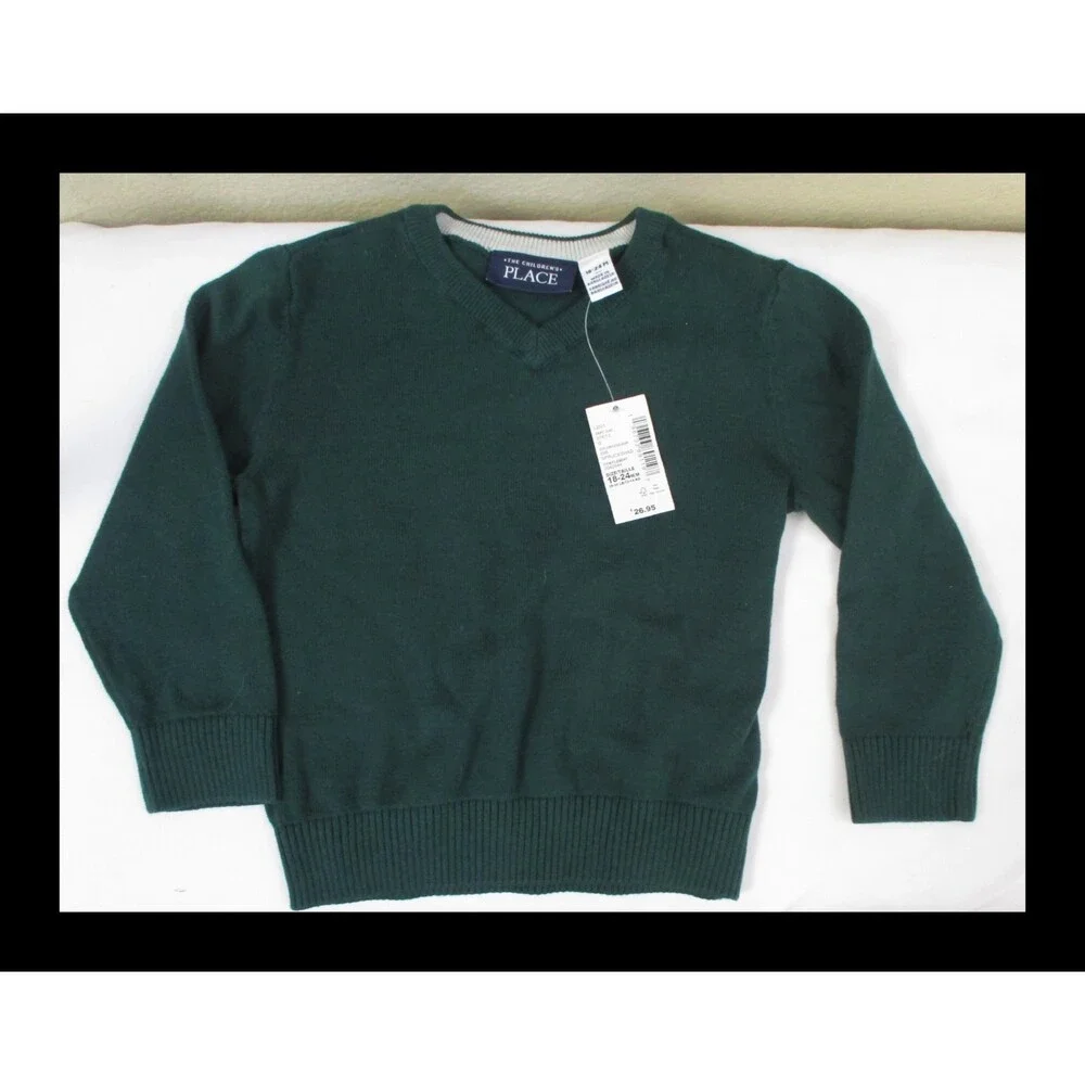 The Children's Place Green V Neck Sweater Size 18-24 months NWT